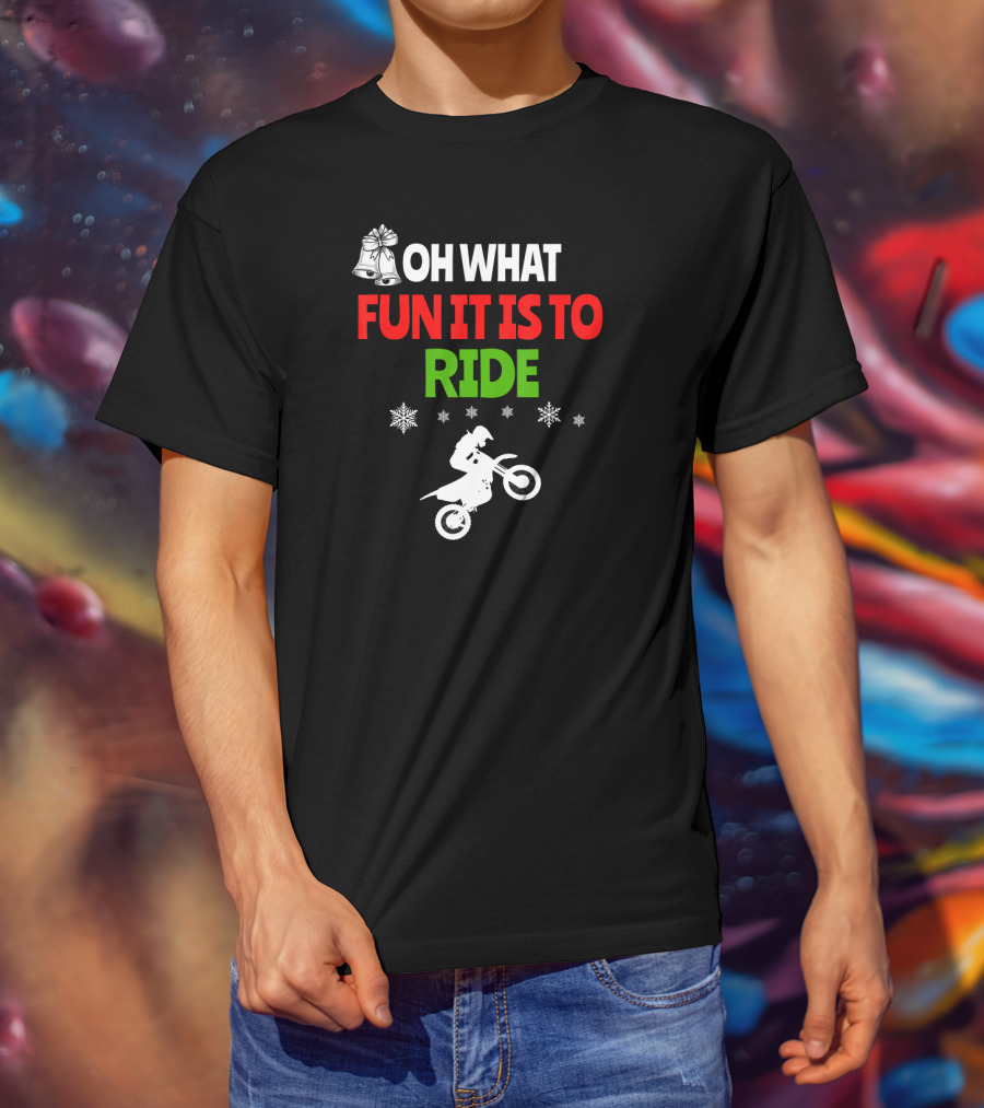 Oh What Fun It Is To Ride Christmas Dirt Bike With Bells And Snowflakes T-Shirt