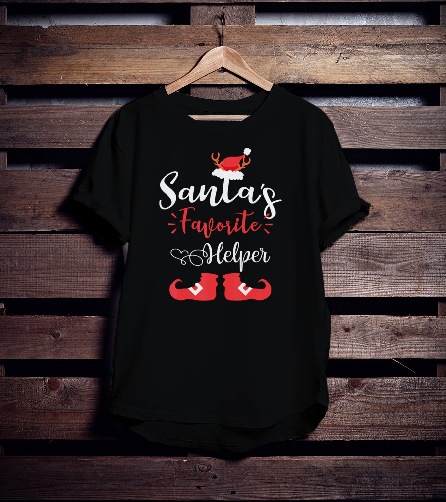 Santa's Favorite Helper Reindeer Antlers And Red Elf Shoes T-Shirt