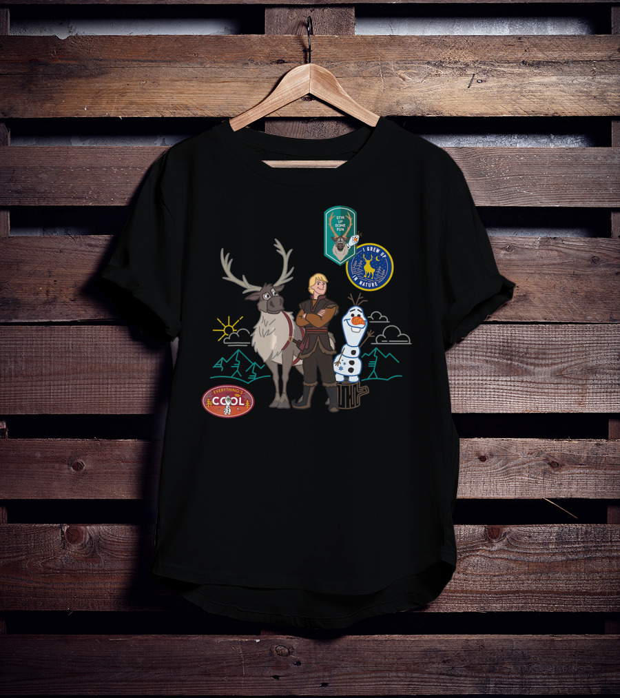 Disney Frozen 2 Olaf Sven Kristoff Everything's Cool Summertime Fun Patches T-Shirt