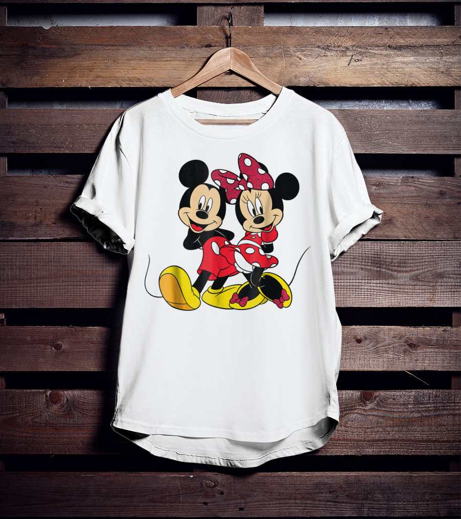 Mickey And Minnie Big Mouse Disney Yellow Shoes Red Bow T-Shirt