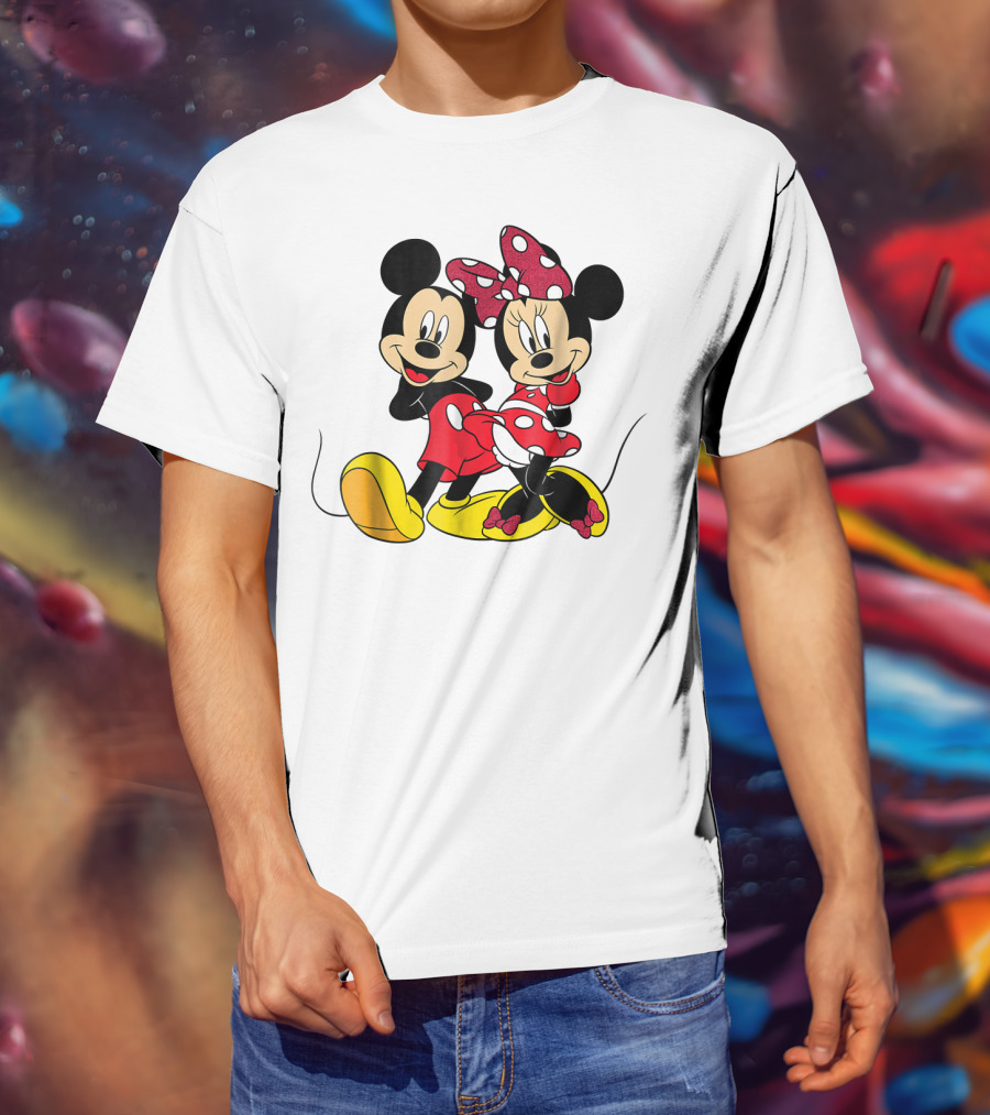 Mickey And Minnie Big Mouse Disney Yellow Shoes Red Bow T-Shirt
