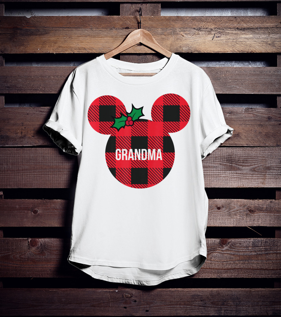 Disney Minnie Mouse Plaid Grandma Holiday Family Christmas T-Shirt