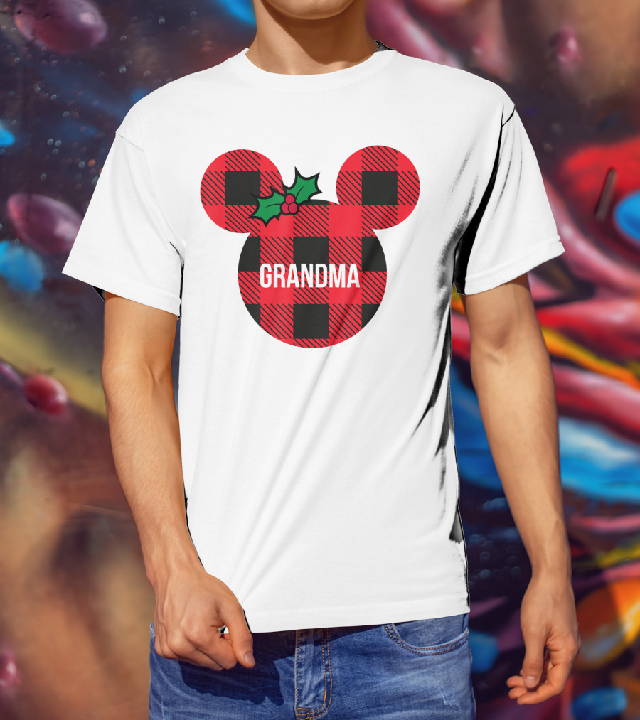 Disney Minnie Mouse Plaid Grandma Holiday Family Christmas T-Shirt