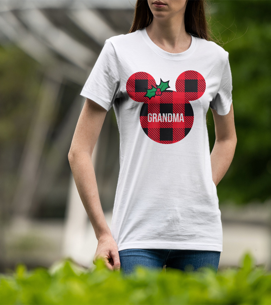 Disney Minnie Mouse Plaid Grandma Holiday Family Christmas T-Shirt