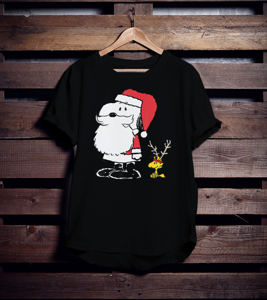 Peanuts Snoopy And Woodstock In Santa And Antlers Holiday Shop T-Shirt