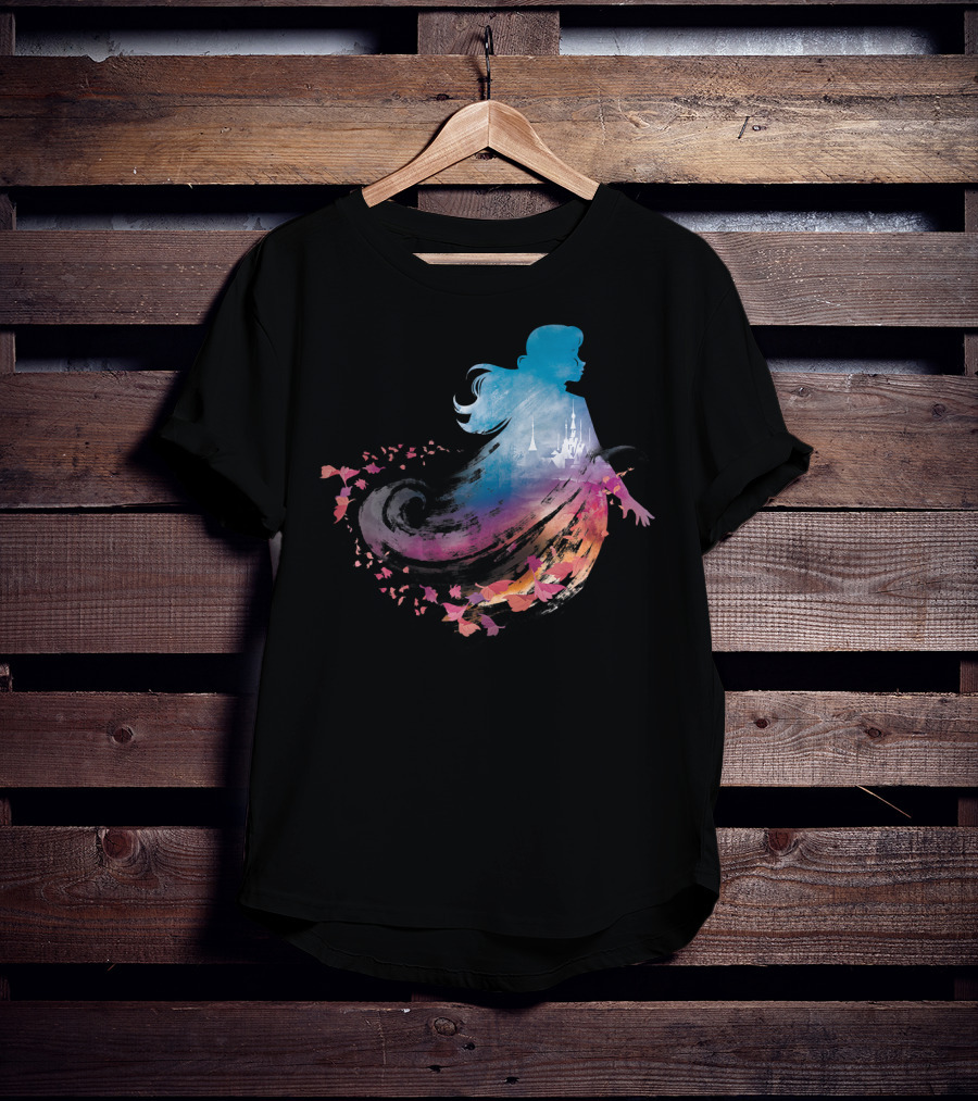 Disney Frozen 2 Anna Silhouette With Castle And Falling Leaves T-Shirt