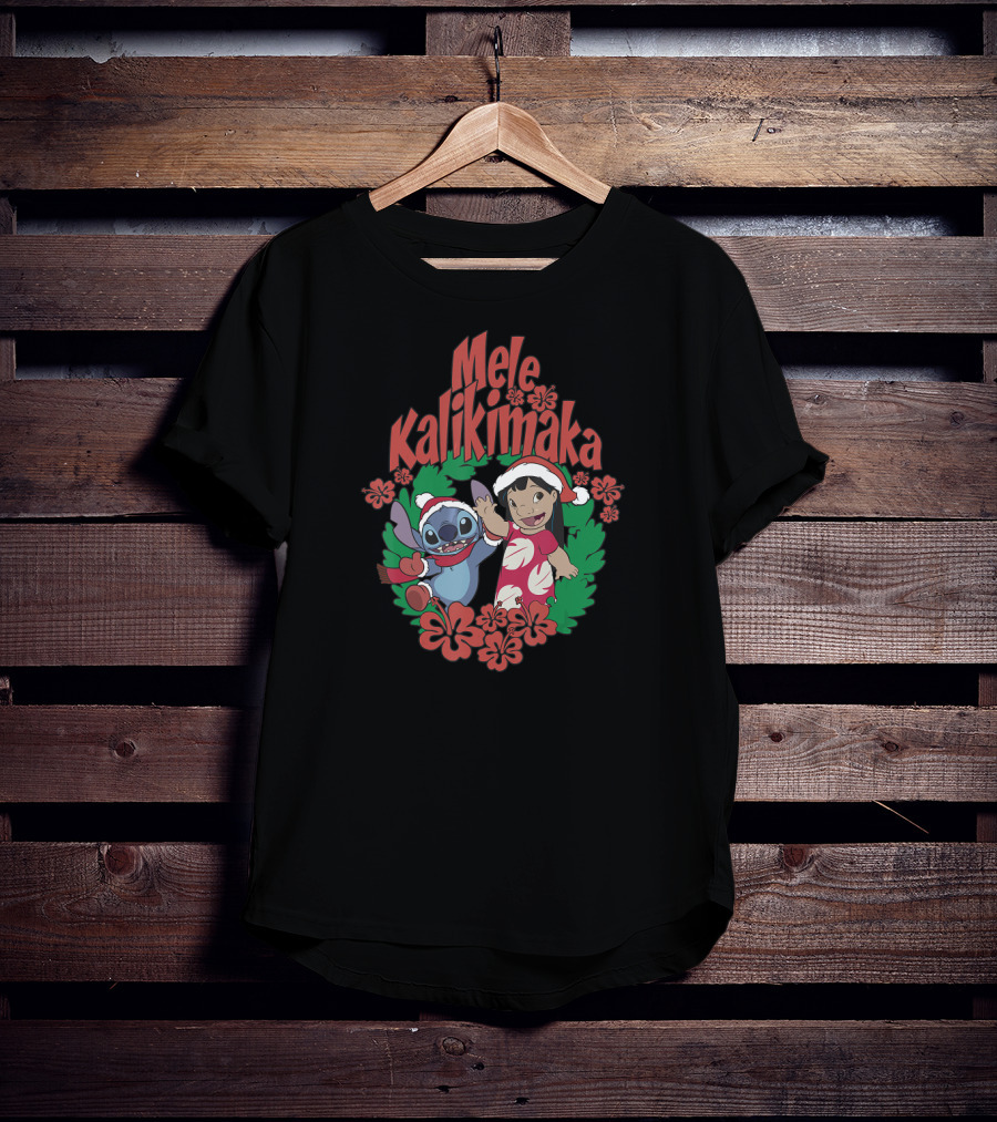 Mele Kalikimaka Lilo And Stitch Christmas Wreath Disney T-Shirt