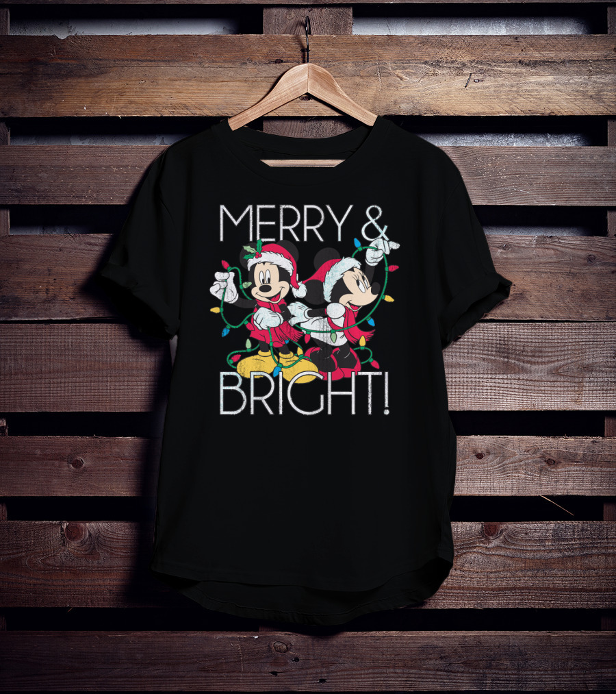 Merry And Bright Minnie And Mickey Disney Christmas Foil T-Shirt