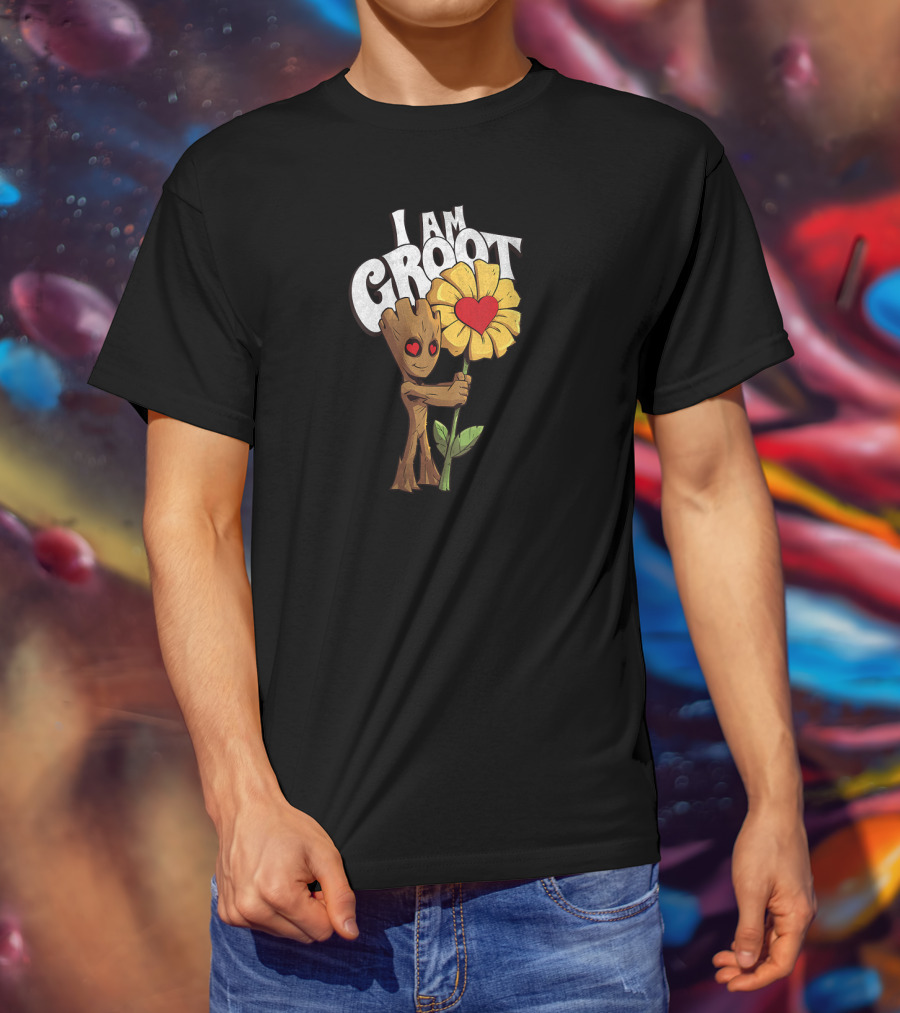 I Am Groot Heart Eyes Holding Sunflower With Red Heart T-Shirt