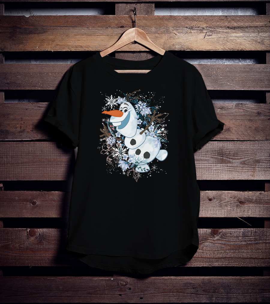 Disney Frozen Olaf Joyfully Dancing Among Snowflakes And Flowers T-Shirt