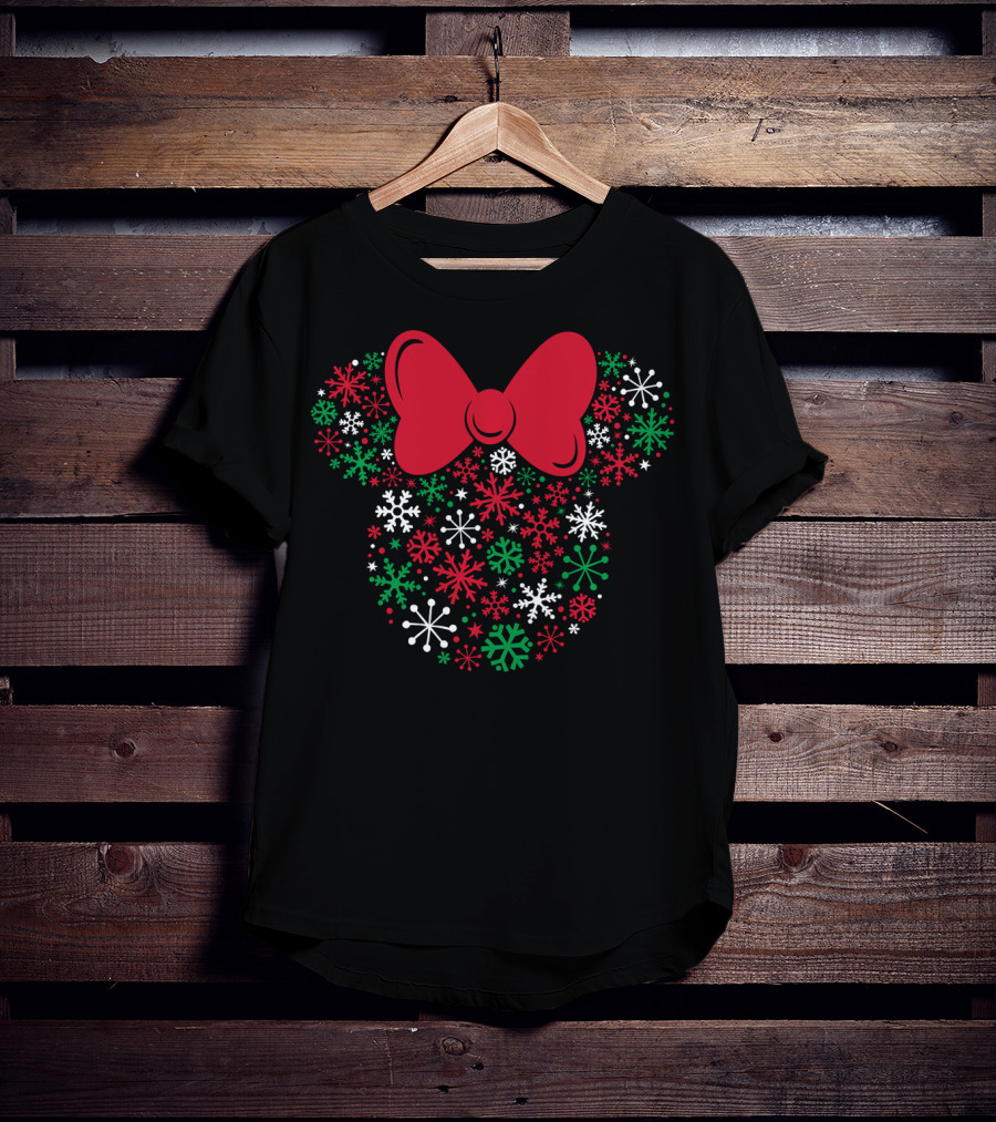 Disney Minnie Mouse Holiday Snowflakes Icon With Red Bow T-Shirt