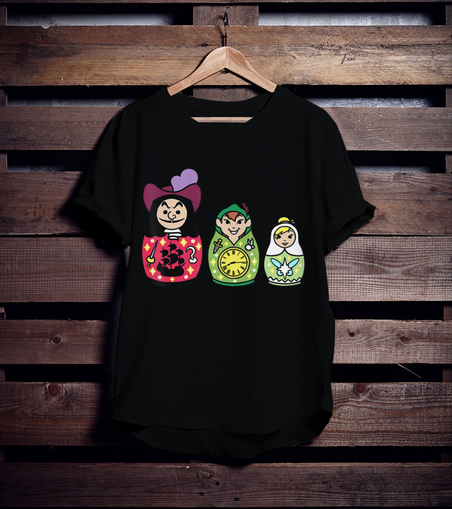 Disney Peter Pan Captain Hook Tinker Bell Matryoshka Dolls T-Shirt
