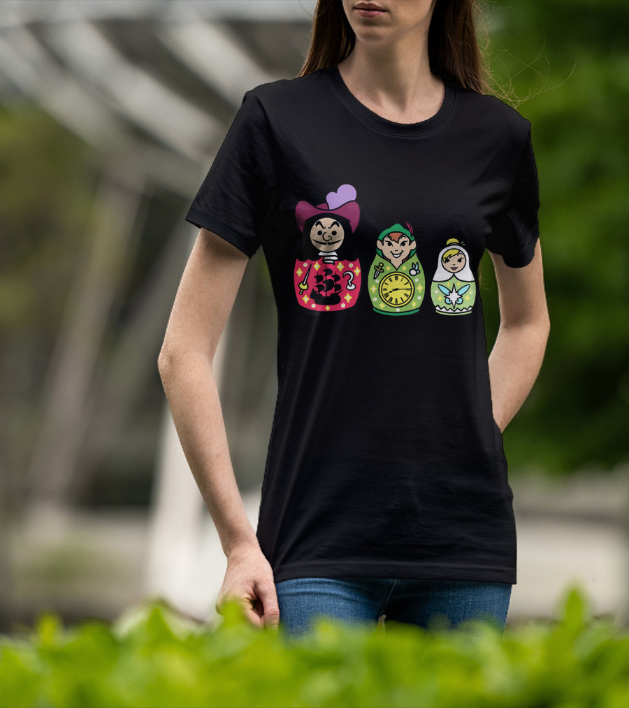 Disney Peter Pan Captain Hook Tinker Bell Matryoshka Dolls T-Shirt