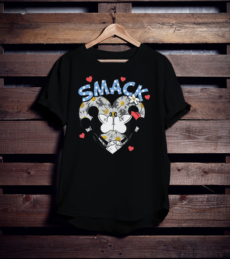 Disney Valentines Smack Kiss Heart Daisies Mickey And Minnie T-Shirt