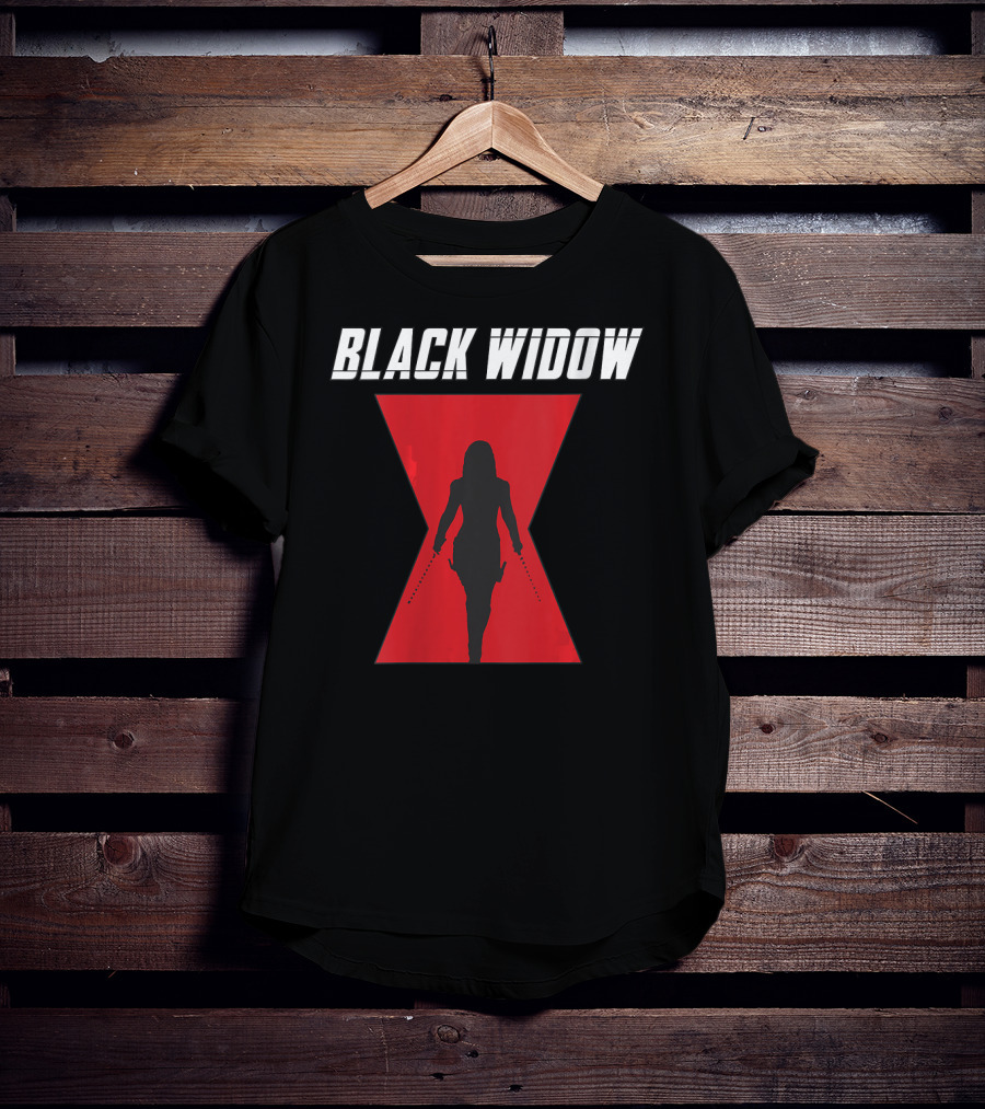 Black Widow Silhouette Red Hourglass Emblem T-Shirt