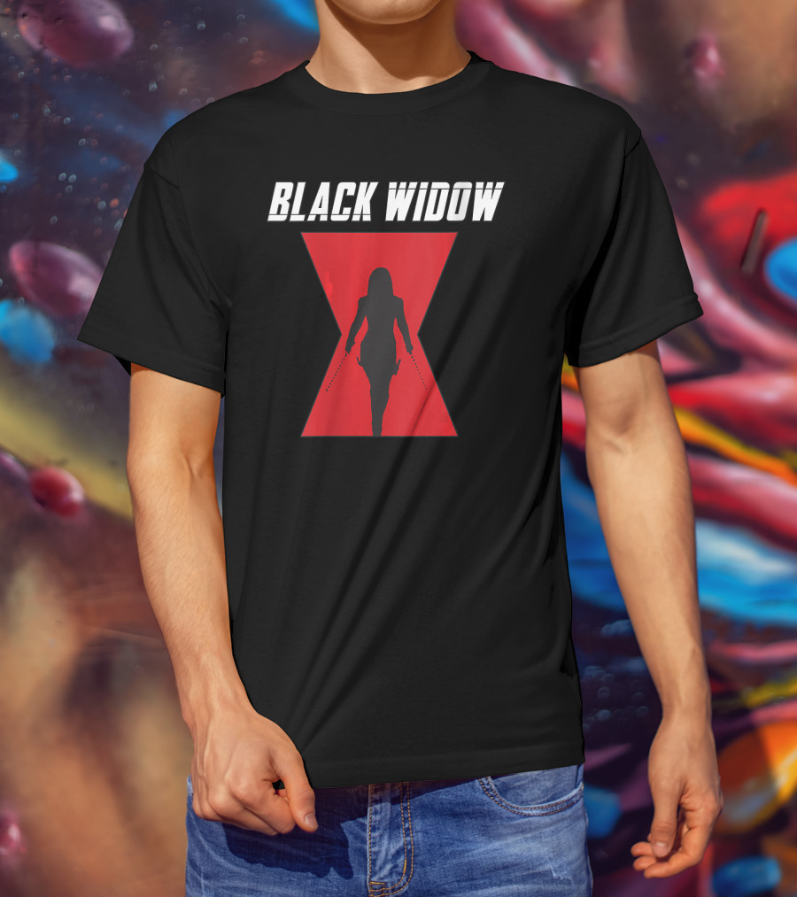 Black Widow Silhouette Red Hourglass Emblem T-Shirt