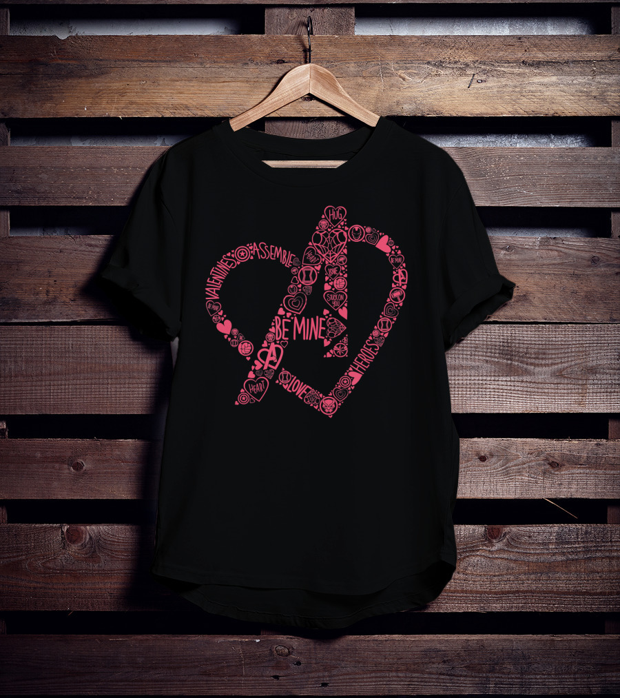 Marvel Avengers Heart Be Mine Assemble Valentine Heroes Hug Love T-Shirt