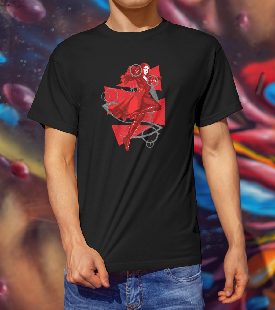 Marvel Scarlet Witch Wanda Maximoff Red Costume Action Pose T-Shirt