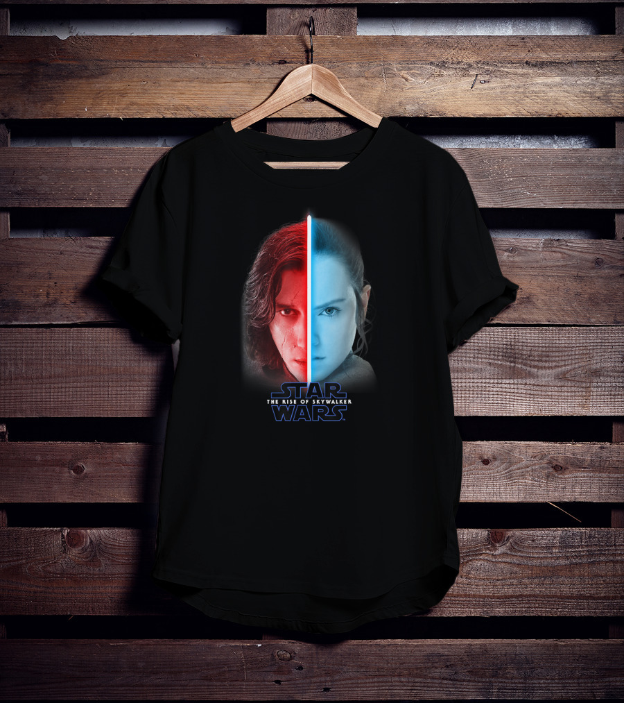 Star Wars The Rise Of Skywalker Rey Kylo Ren Lightsaber Split T-Shirt