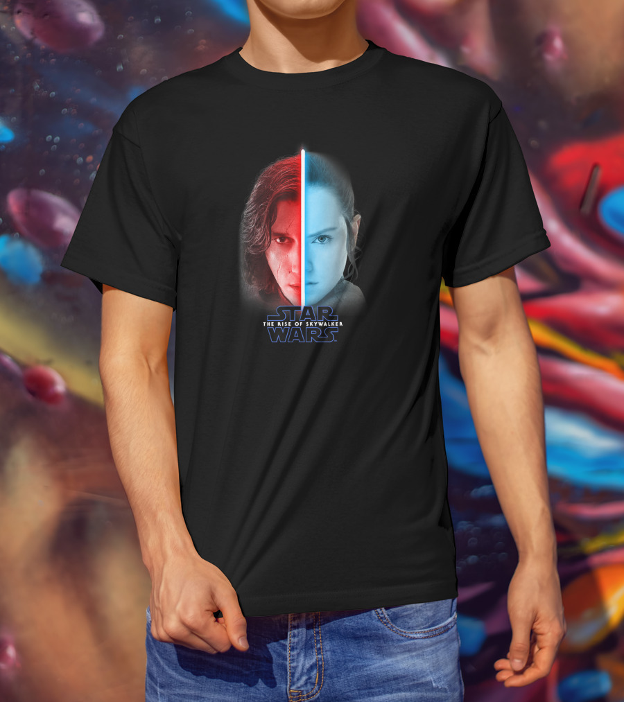 Star Wars The Rise Of Skywalker Rey Kylo Ren Lightsaber Split T-Shirt