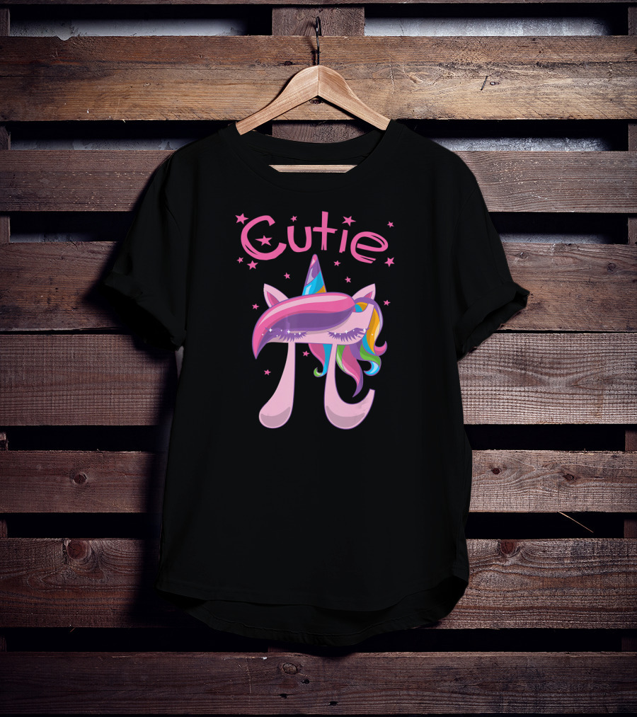 Cutie Pi Unicorn Girls With Rainbow Horn And Stars T-Shirt