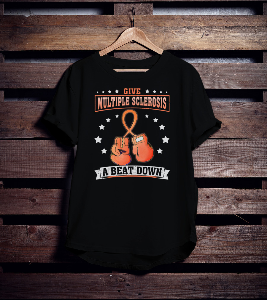 Give Multiple Sclerosis A Beat Down Boxing Gloves Ribbon Stars T-Shirt