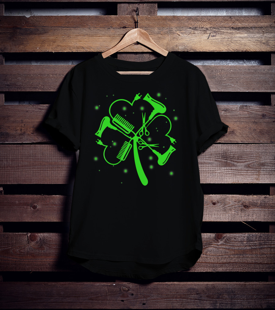 Hair Stylist Shamrock Hairdryer Comb Scissors St. Patrick's Day T-Shirt