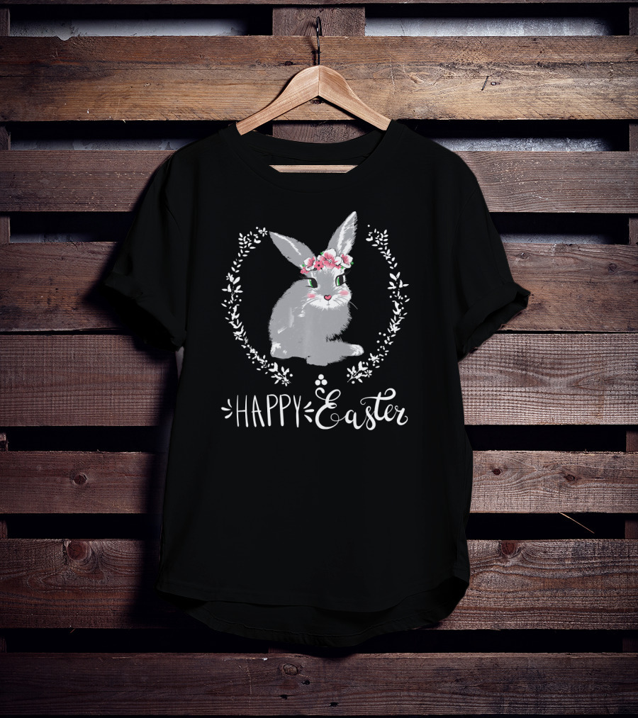 Happy Easter Bunny With Floral Wreath T-Shirt