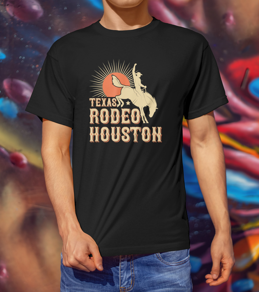 Texas Rodeo Houston Western Cowboy Sunburst Rider T-Shirt