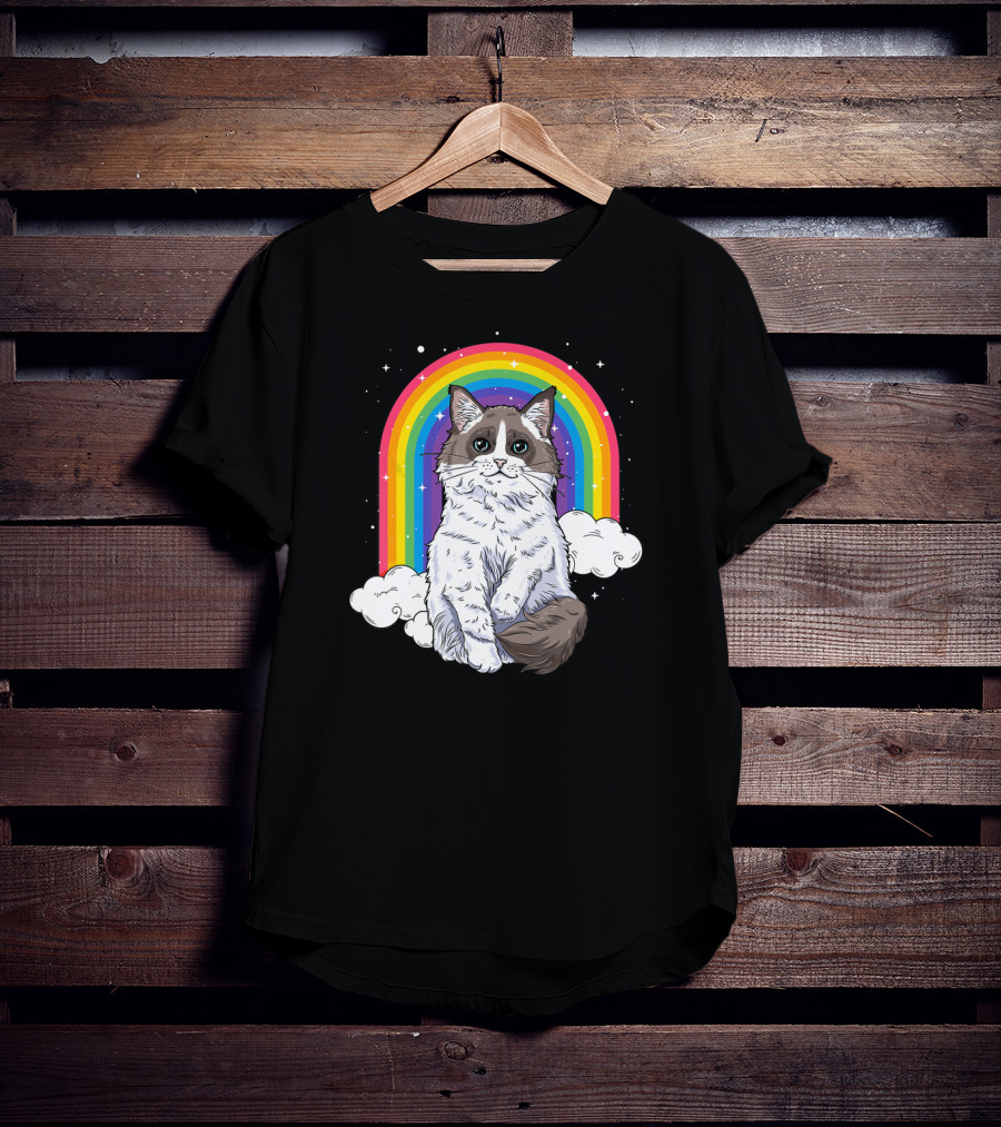 Ragdoll Cat With Rainbow And Clouds For Kitty Lovers T-Shirt