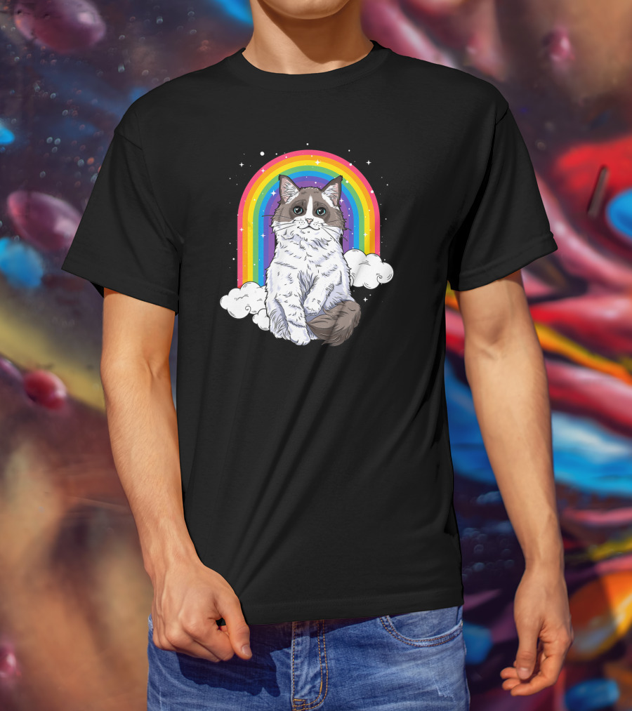 Ragdoll Cat With Rainbow And Clouds For Kitty Lovers T-Shirt