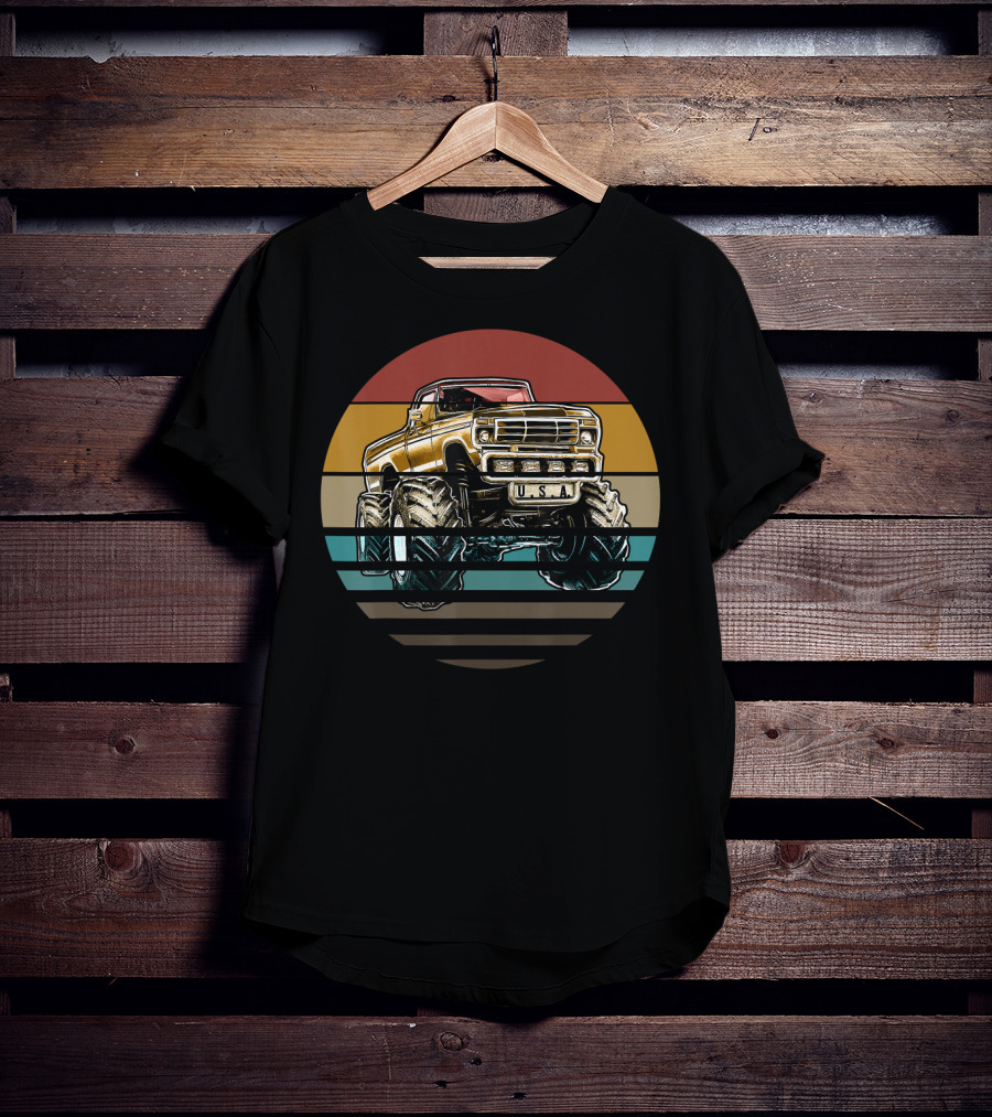 USA Retro Vintage Monster Truck Sunset T-Shirt
