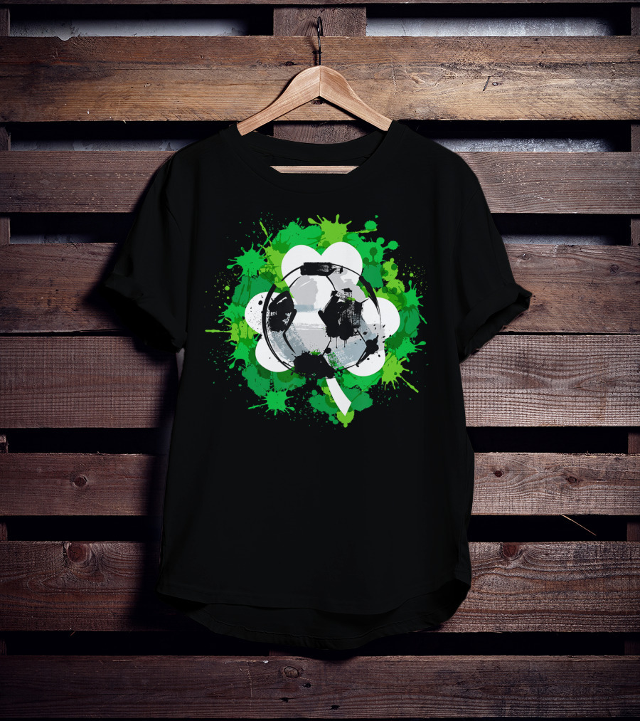 St Patrick's Day Soccer Ball Shamrock Green Splatter T-Shirt