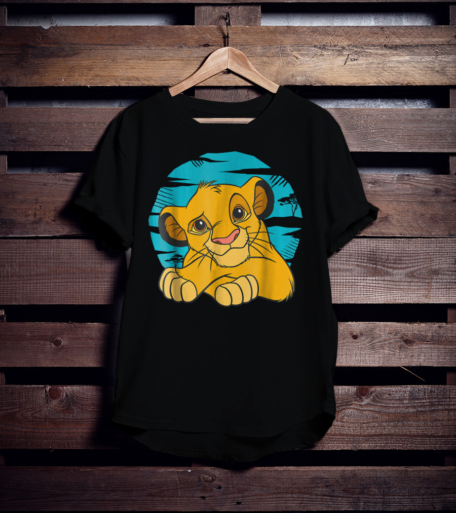 Disney The Lion King Young Simba Resting 90s Style Blue Background T-Shirt
