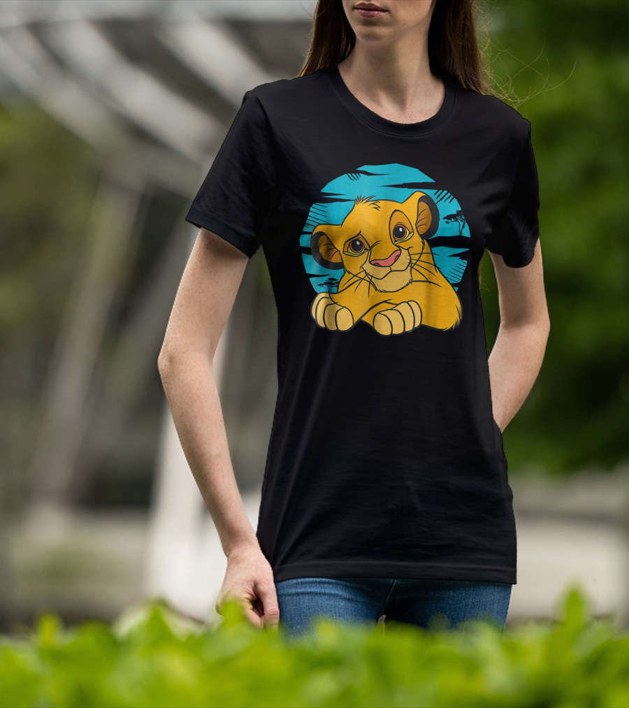 Disney The Lion King Young Simba Resting 90s Style Blue Background T-Shirt