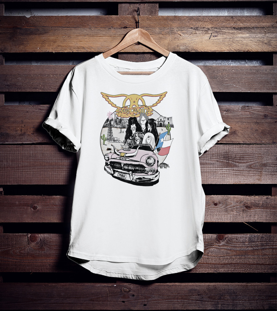 Aerosmith Kings Queens Multicolor 1988 Retro Car Desert Scene T-Shirt