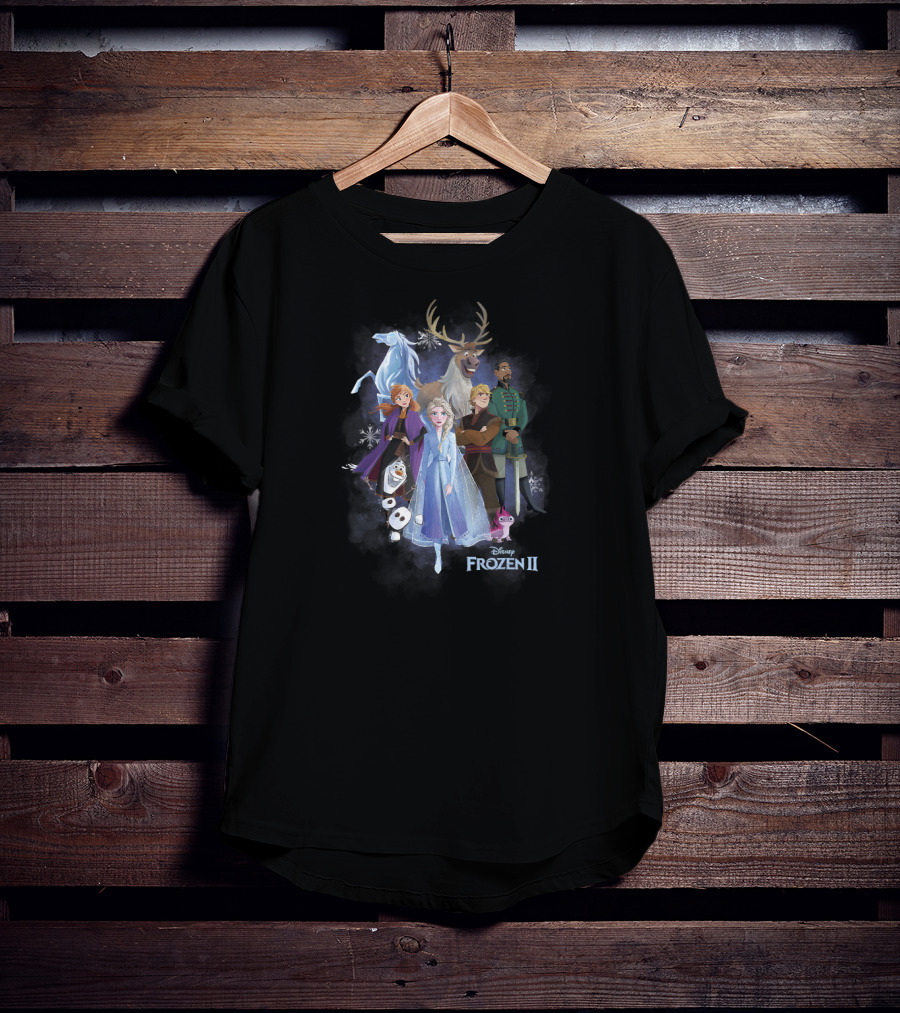 Disney Frozen 2 Main Characters Group Shot With Elsa Anna Olaf Kristoff Sven And Nokk T-Shirt