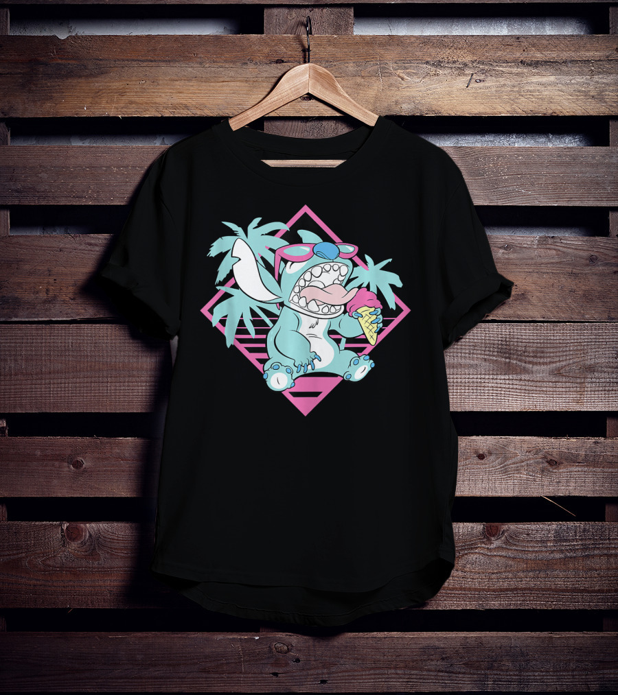 Disney Lilo Stitch 90s Beach Ice Cream Palm Trees Aesthetic T-Shirt