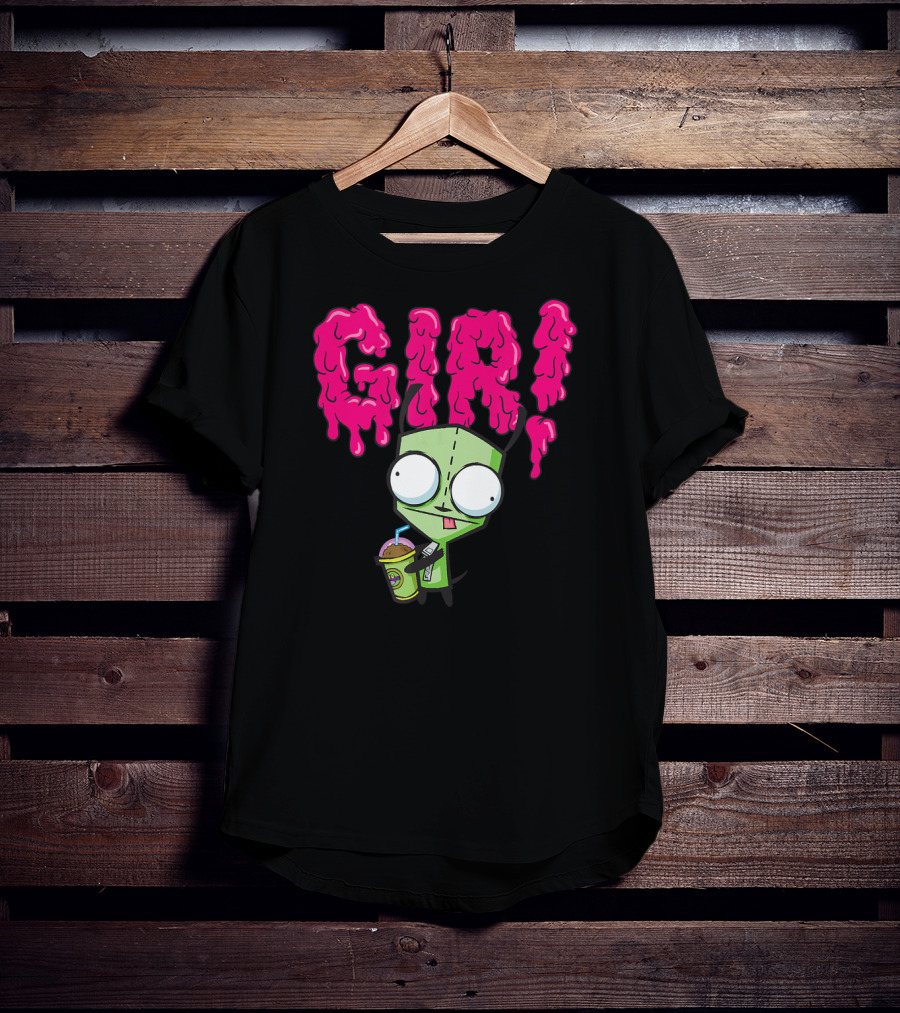 Gir Slime Text Holding Slush Drink Invader Zim T-Shirt