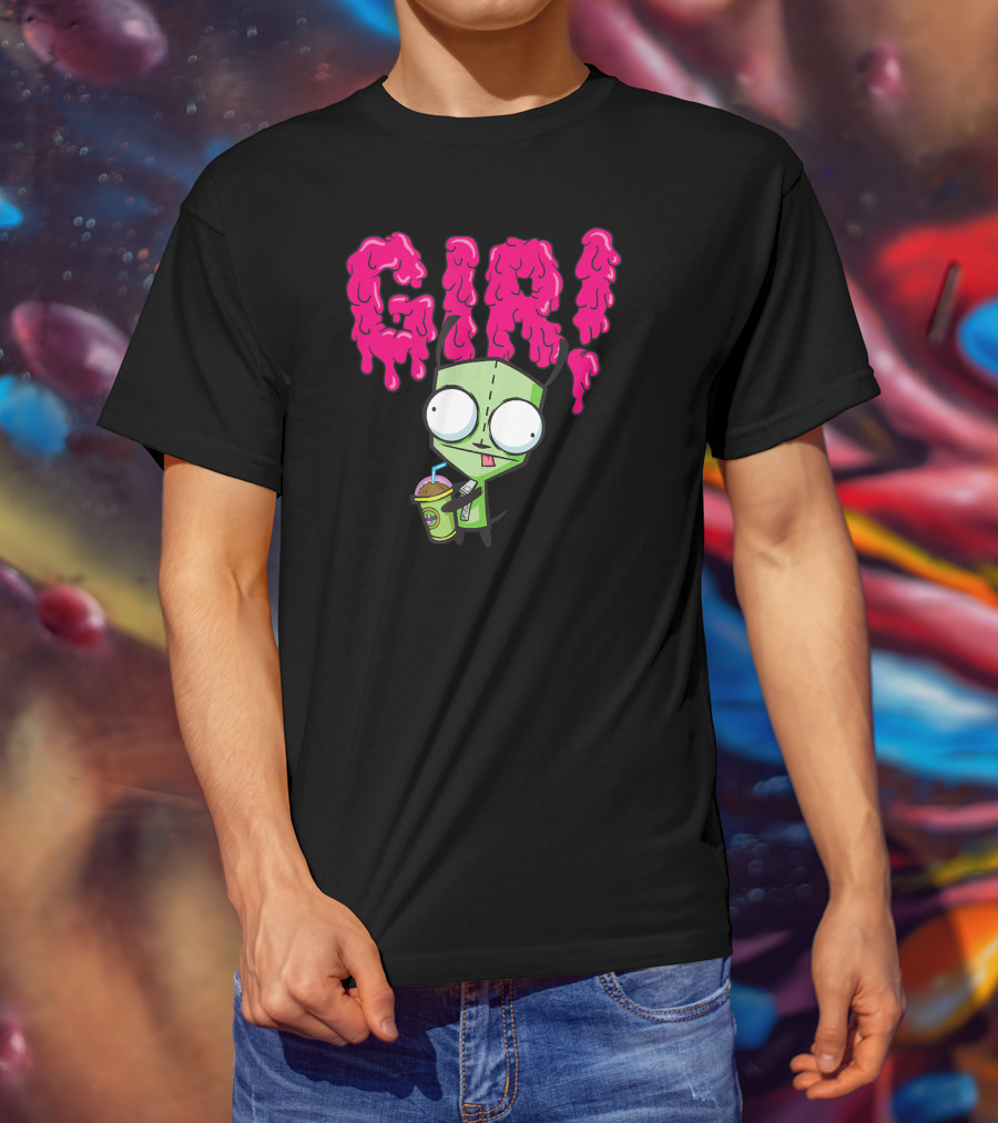 Gir Slime Text Holding Slush Drink Invader Zim T-Shirt