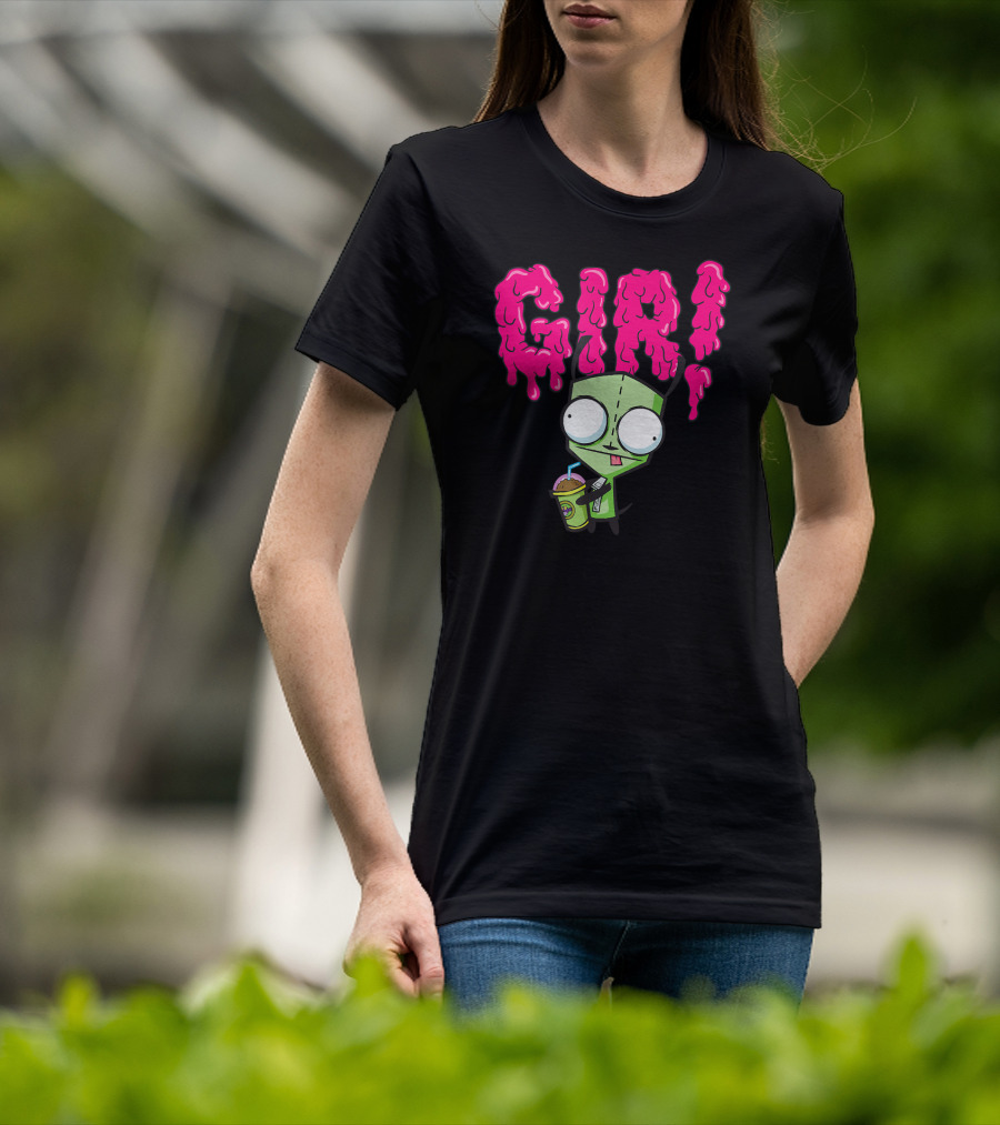 Gir Slime Text Holding Slush Drink Invader Zim T-Shirt