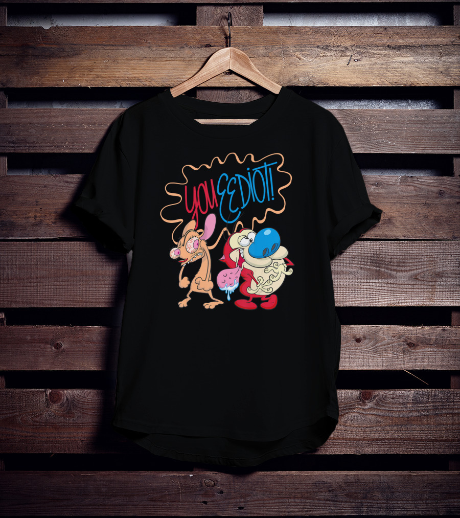Ren And Stimpy You Eediot With Colorful Speech Bubble T-Shirt
