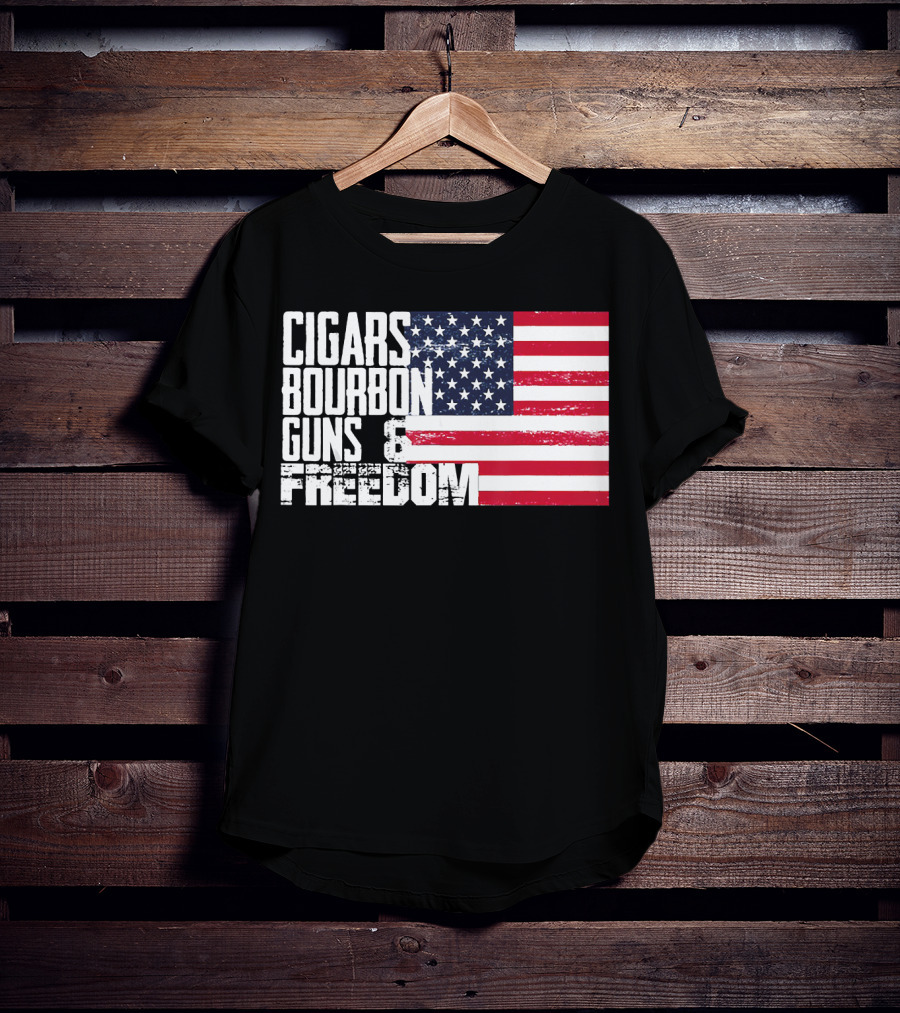 Cigars Bourbon Guns Freedom American Flag T-Shirt