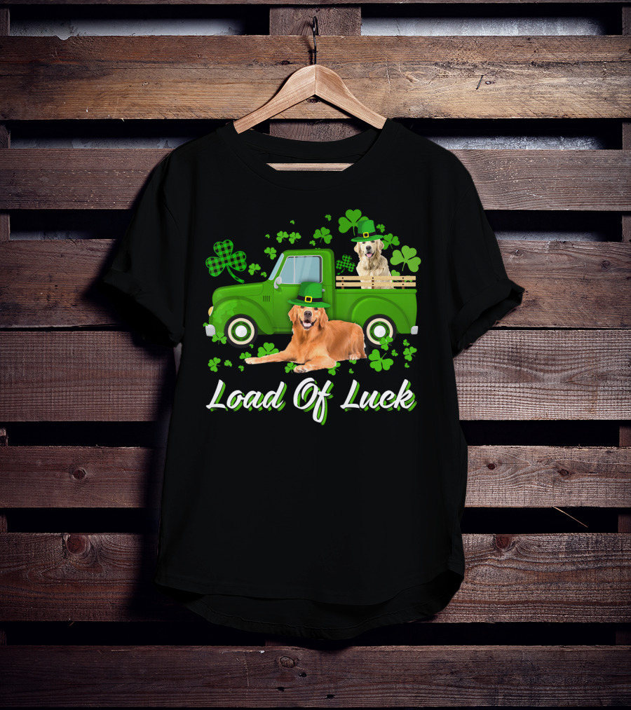 Load Of Luck Green Truck And Golden Retrievers T-Shirt