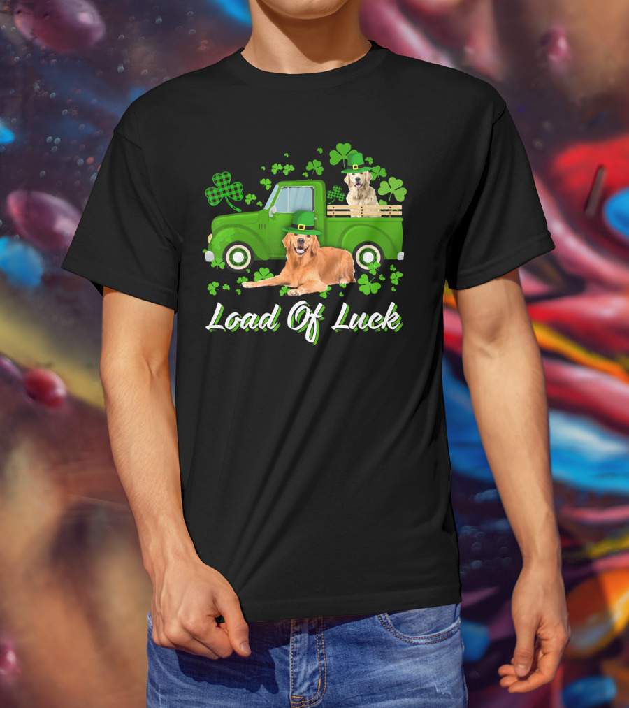 Load Of Luck Green Truck And Golden Retrievers T-Shirt