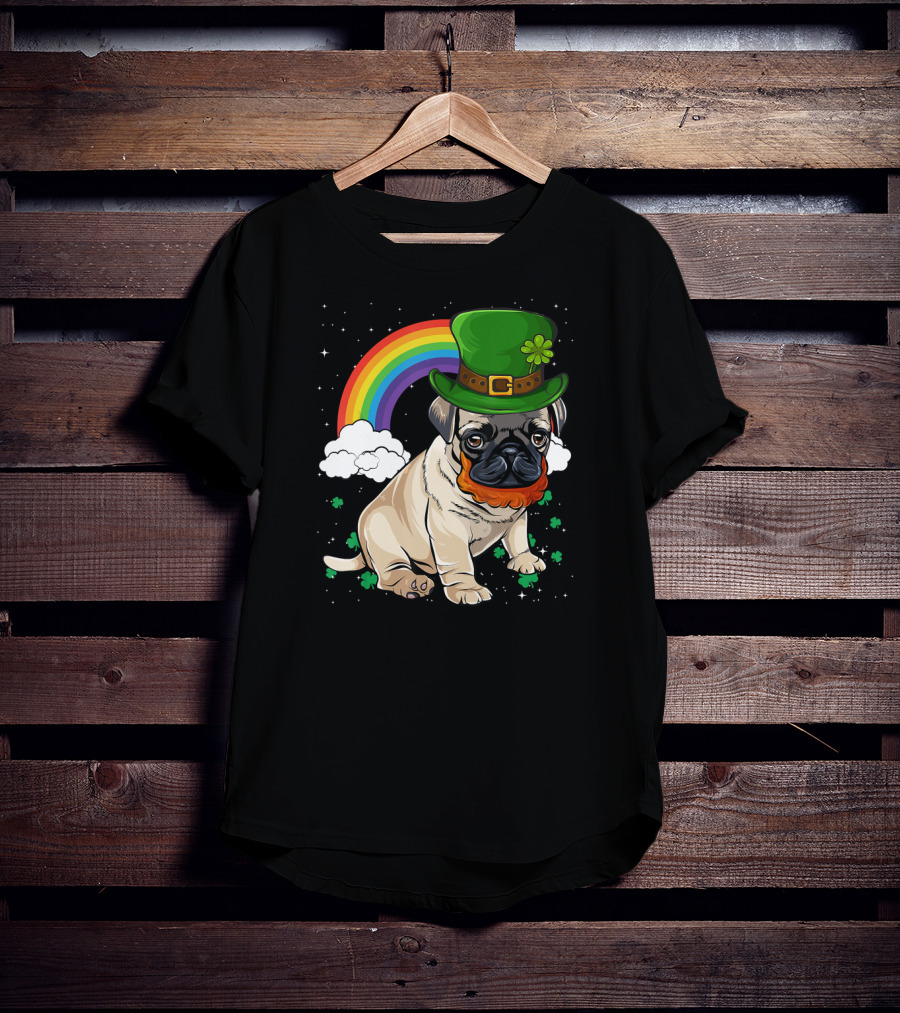 Pug St Patricks Day Leprechaun Hat Rainbow T-Shirt