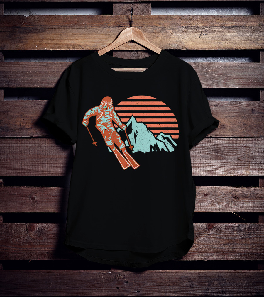 Retro Ski Vintage Ski Mountain Sunset Skier T-Shirt