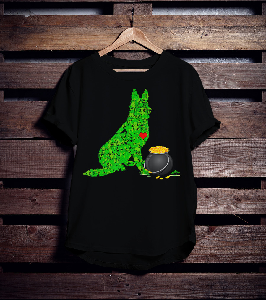St Patricks Day Shamrock German Shepherd With Pot Of Gold T-Shirt