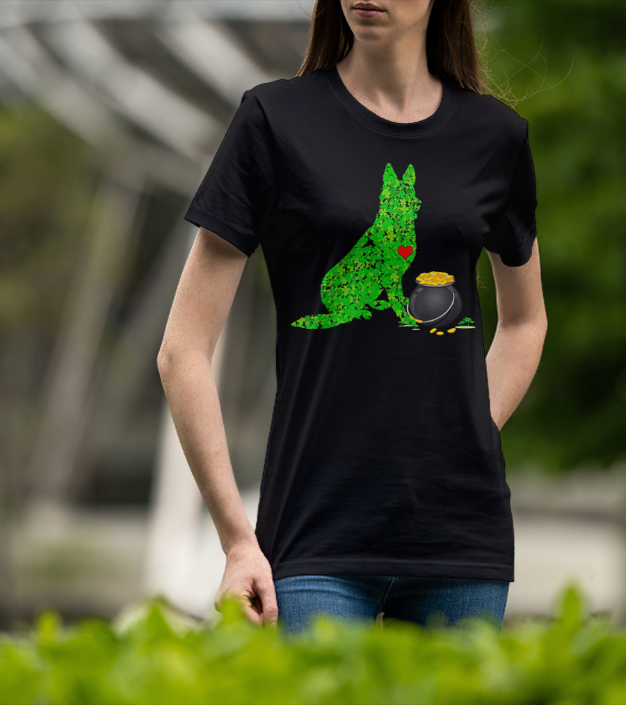 St Patricks Day Shamrock German Shepherd With Pot Of Gold T-Shirt