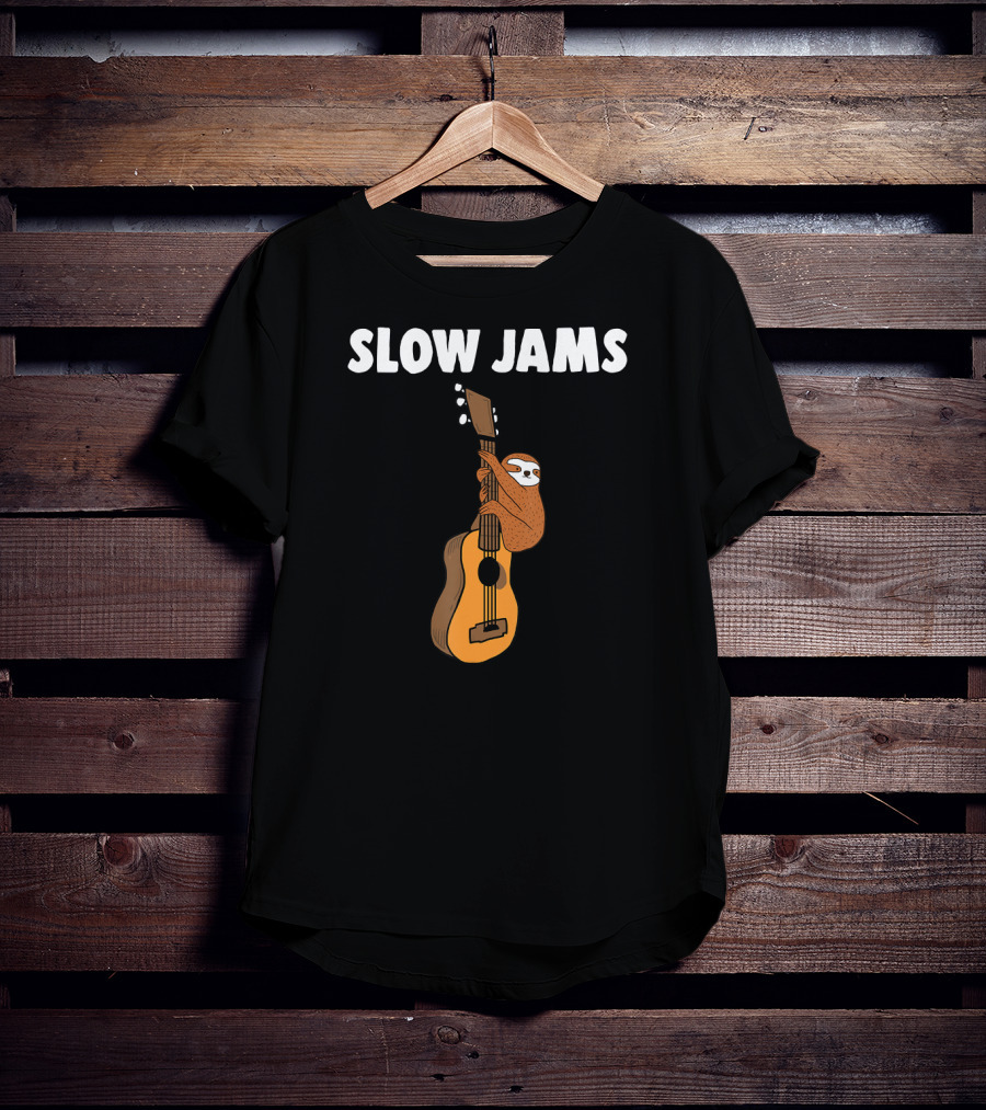 Sloth Lover Slow Jams Novelty Guitar Hugging Fun T-Shirt